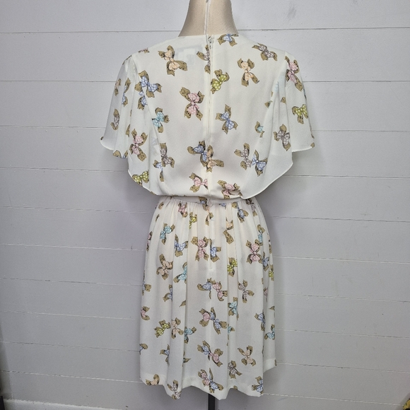 Vintage Bow Theme Flutter Sleeve Dress Size 10 - Picture 7 of 14